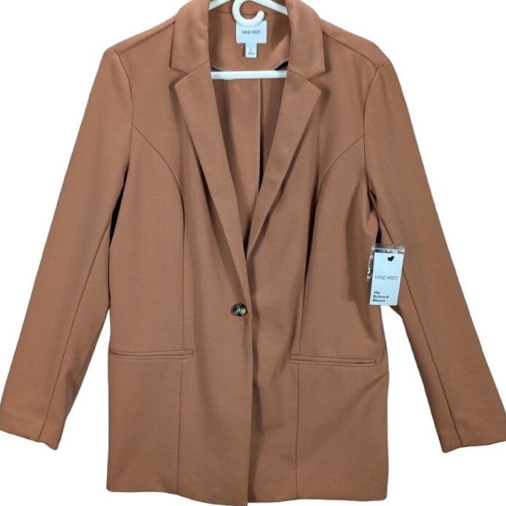 Nine West Blazer Womens Large Jacket Brown Single Button Career Preppy Business
